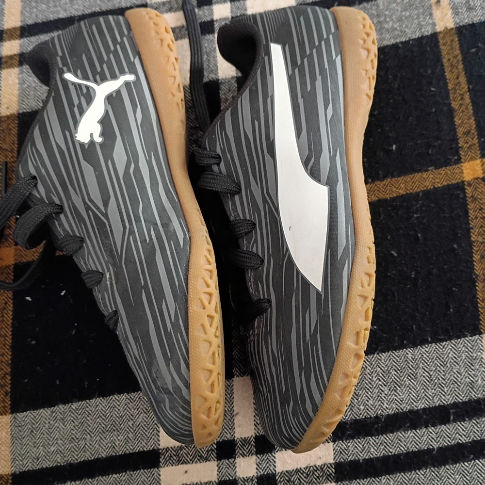 Kids Puma Gray and Black Indoor Soccer Shoes